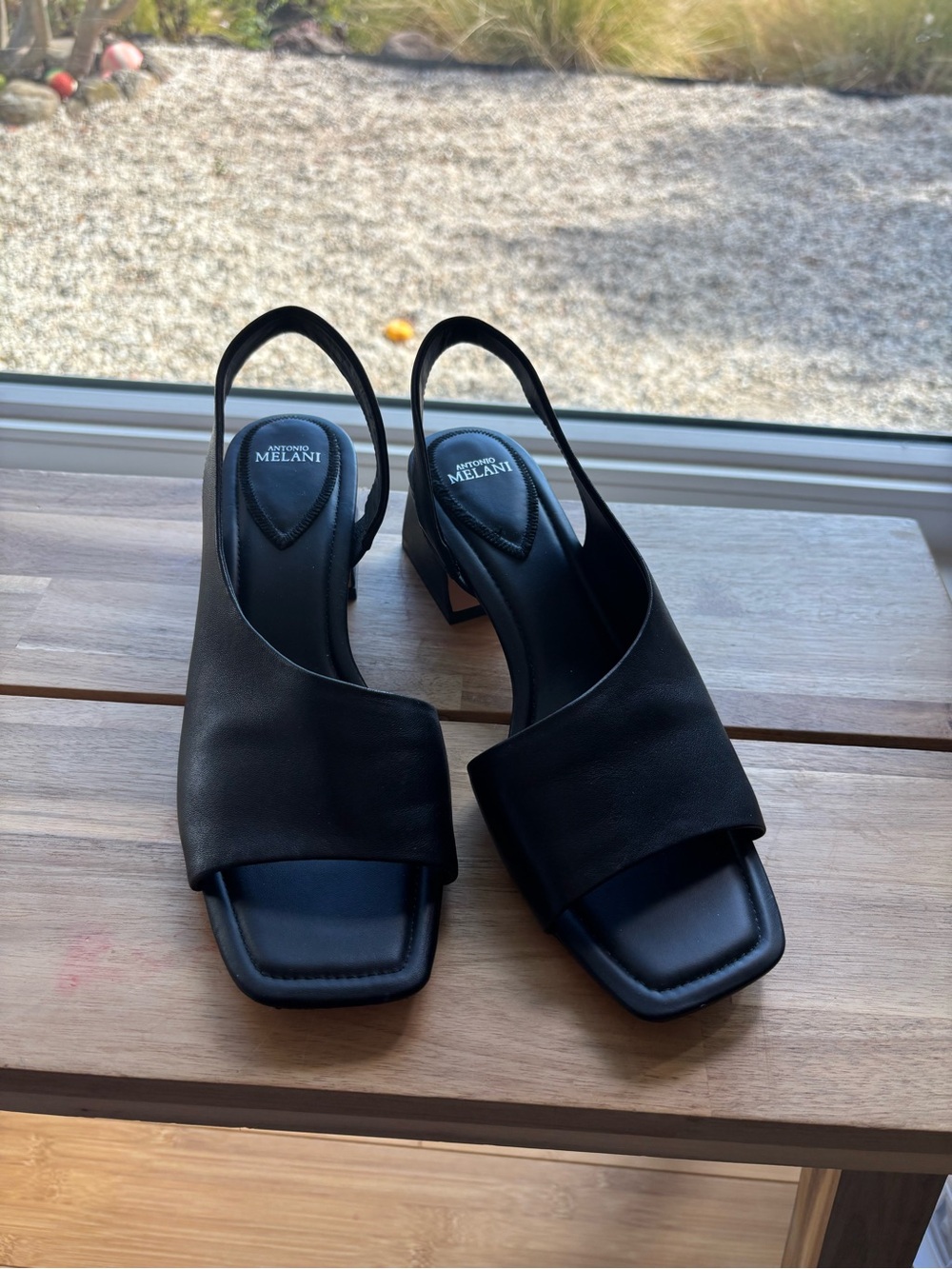 ANTONIO MELANI Black Square-Toe Slingback Block Heels